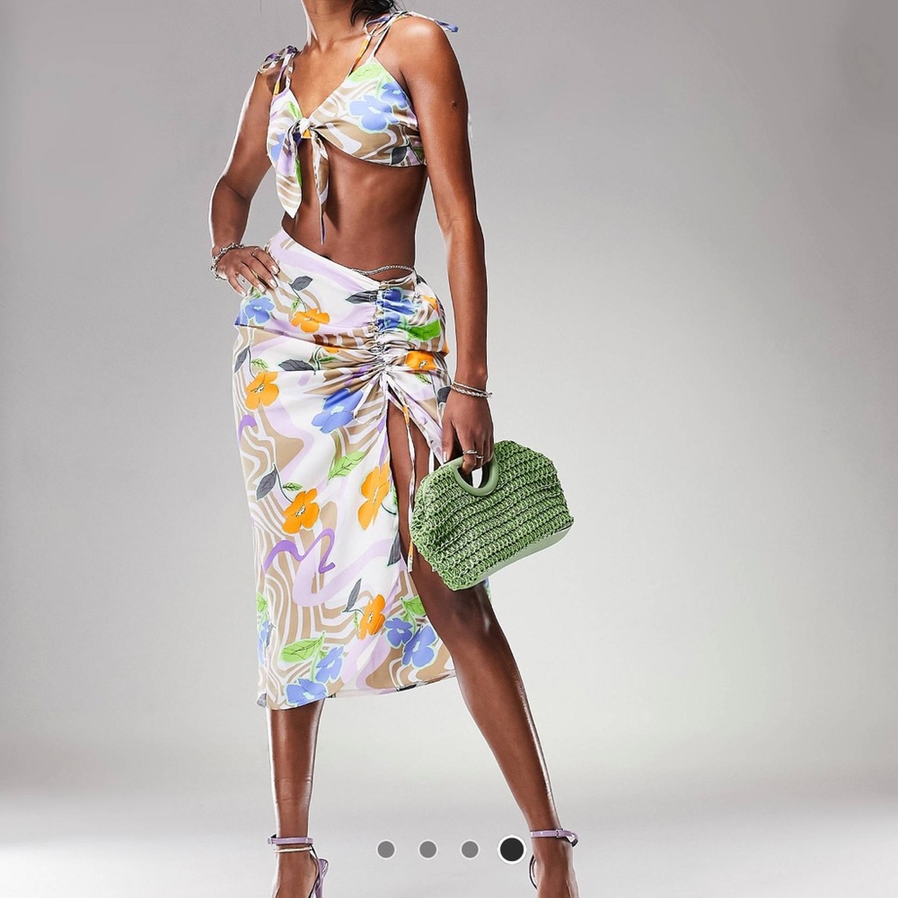 ASOS Design Floral Swirl Print- Ruched Skirt & Crop Top